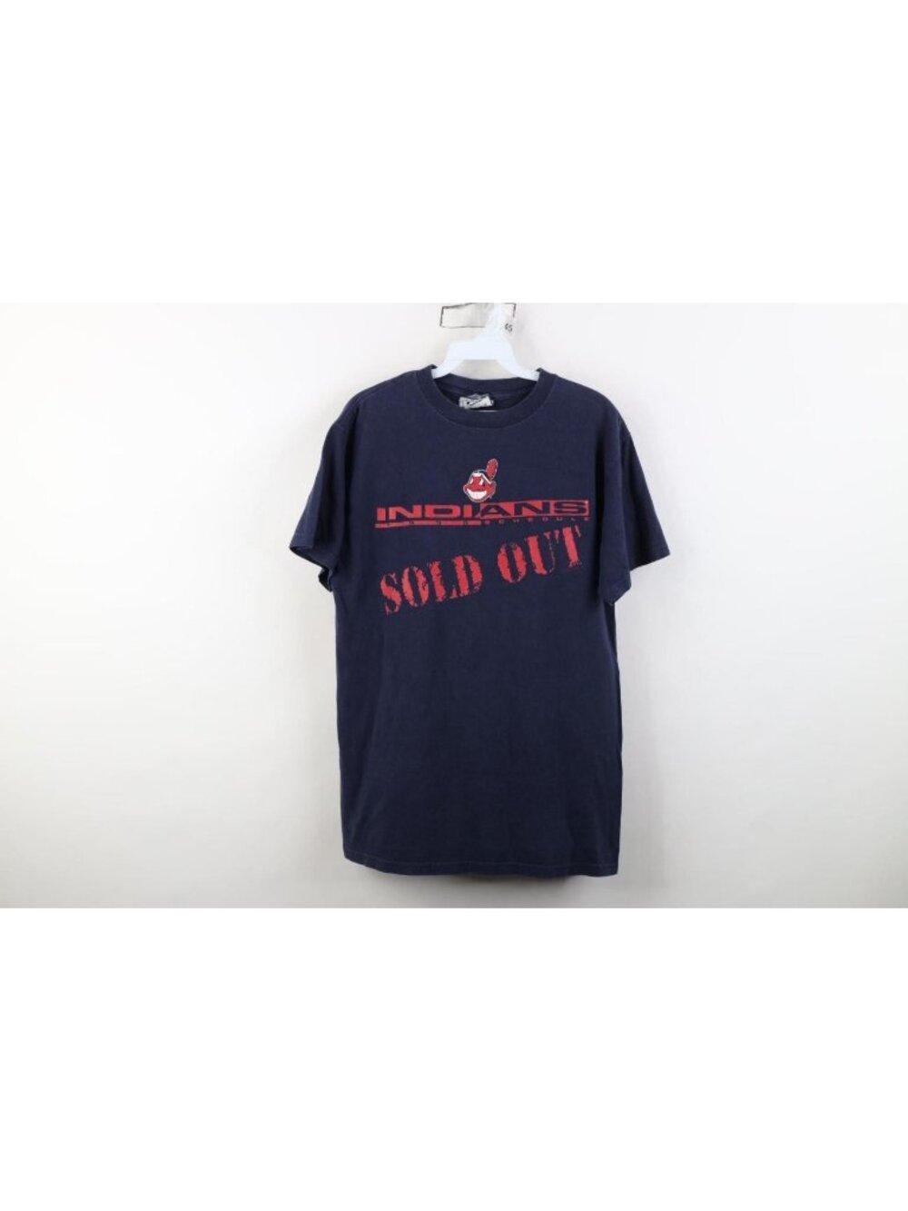 Vintage 90s Mens Medium Chief Wahoo Cleveland Indians Baseball T-Shirt Blue